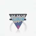 Vintage pixel style S925 sterling silver inverted triangle ring with colorful gemstones - US Size 5 / Multicolor (Black Base)