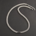 Silver stainless steel Cuban chain necklace with a black oval pendant for men and women - Necklace / Black
