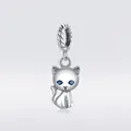 S925 sterling silver cat pendant with polished finish and blue gemstone eyes - Cat SCX122