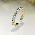 Adjustable golden evil eye ring with blue enamel and sparkling cubic zirconia stones - Gold-Light Blue