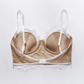 Reggiseno in pizzo bianco senza schienale con imbottitura beige e spalline regolabili - XL (Adatto 85ABC) / Bianco/Nudo (Senza schiena)