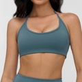 Reggiseno sportivo yoga a lupetto blu nebbia in tessuto spazzolato senza cuciture - M / Blu Universo