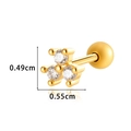 Gold stainless steel stud earring with three clear zircons and screw ball back 0.55cm - 0178-1# Gold White