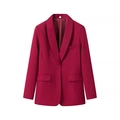 Detail of burgundy single-button blazer with shawl lapel and flap pockets on white background - XS / Wine Red Top