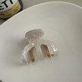 Détail d'une pince à cheveux en acétate blanc nacré avec des dents en métal doré sur plat - Blanc