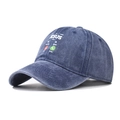 Detail of Jesus calling embroidery on a washed navy cotton baseball cap with icons - Adjustable / Jesus Navy Blue