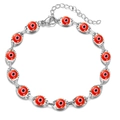 Detail eines roten Evil Eye Armbands aus Silbermetall mit verstellbarem Verschluss - Armband / Silberbasis Rot