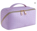 Große hellviolette Kosmetiktasche mit Webstruktur, goldenem Doppelreißverschluss und Griff - Lavendel
