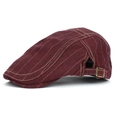 Classic burgundy striped cotton beret hat with adjustable metal buckle and retro style - Adjustable / Burgundy