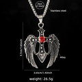 Silver-tone stainless steel necklace with winged cross pendant and red gemstone - Cross No. 5 + Steel Chain