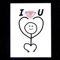 Healing card with mini heart-shaped pink rose quartz and I Love You stick figure design - Rose Quartz