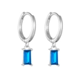 Detail view of S925 sterling silver stamp and emerald cut blue zircon on dangle earrings - 925 Silver / White