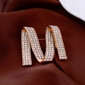 Sparkling rose gold plated letter M brooch with rhinestones and elegant pearls - 66# Gold - Letter M