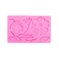 Pink silicone mold featuring camellia flower and leaf relief for fondant cake decorating - Pink