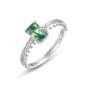 Vintage S925 silver ring with rectangular green amethyst stone and ornate carvings - Moss Agate/Adjustable Open Size / Green/Silver