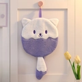 Cute purple and white cat-shaped hanging hand towel made of thick coral fleece fabric - Lilac Purple Fox / Lilac Purple