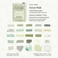 Forest Walk theme vintage stickers set with green floral patterns and fabric textures - Forest Walk
