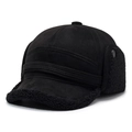 Gorro de aviador de invierno para hombre en ante sintético con orejeras térmicas gruesas - Talla única / Negro