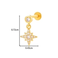 Golden heart chain ear stud with zircon star pendant and flat back screw design - 0194-1# Gold North Star Dangle