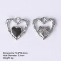 Black heart charm 18.5mm DIY necklace pendant in silver with matte metal back texture - 84442 Black