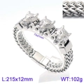 Men's silver stainless steel wolf head bracelet with 12mm thick Cuban link chain - Silver Wolf Head