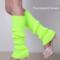 Detail of neon green ribbed knit leg warmers showing thick texture and slouchy style - Fluorescent Green