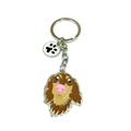 Metall-Hunde-Schlüsselanhänger mit braunem Anhänger und weißem Pfotenabdruck-Charm - Brauner Dackelkopf