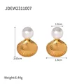 Orecchini a conchiglia in acciaio inossidabile placcato oro 18k con perle bianche - Stile Conchiglia Perla (JDEW2311007)