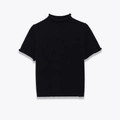 Dettaglio del top in maglia nera con collo a lupetto e maniche con orlo a rotolo - S / Nero