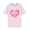 Pink short sleeve Mother's Day T-shirt with Mom You Are The Queen print in casual fit - XS / Tops / Pink (Mom Queen Heart Print)