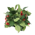 Artificial Christmas garland with green holly leaves and red berries for home decor - 36-Fork Holly Leaves Red Berries (No Light)