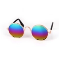 Pet fashion sunglasses with classic golden round metal frame and colorful rainbow lenses - Colorful Round Frame