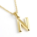 Minimalist 18K gold plated stainless steel necklace featuring a 3D letter N pendant - Letter N / Gold