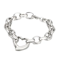 Minimalist silver stainless steel chain bracelet with a heart pendant and polished finish - Silver Bracelet