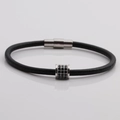 Bracelet tendance en cuir tressé noir avec cylindre en zircon argenté et fermoir magnétique - Noir (2)