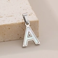 Elegant stainless steel letter A pendant featuring white shell inlay on stone - Letter A Pendant (KP115539-K)