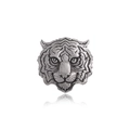 Men's zodiac tiger head brooch pin in silver plated finish with embossed texture - Gray