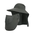 Dark grey outdoor sun hat with wide brim, detachable neck flap and breathable face cover - Army Green