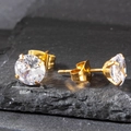 Classic 8mm round zircon stainless steel stud earrings in gold finish on black stone - 8mm / Gold