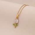 Macro shot of gold-plated tulip pendant necklace with white enamel bud and green leaves - 4# White Tulip
