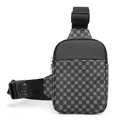 Bolso de pecho impermeable para hombre con monograma de trébol gris oscuro y correa - Cuadros Grises