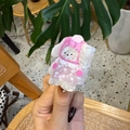 Detail of pink acrylic hair claw clip featuring cute cartoon animal with star accents - Pink Star Clothes Pink Hat Bear