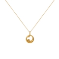 Minimalist gold stainless steel necklace with round sea wave pattern sun pendant - Gold