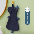 Ink blue grey cartoon dinosaur hand towel with absorbent coral fleece and hanging loop - Hippo / Ink Blue Grey