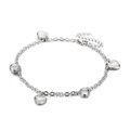 Elegant stainless steel anklet featuring polished silver heart and bead charms on a curb chain - Steel Color (KJ1128-Z)