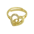 Adjustable gold heart ring featuring a textured cursive letter D and sparkling crystals - Adjustable Open / Letter P