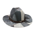 Western style cowgirl hat in blue denim patchwork design with bull skull ornament - One Size / Black (Cowboy Bull Head)