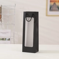 Vertical black paper wine gift bag with clear PVC window and black nylon handles - Black
