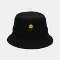 Cappello a secchiello nero in tela da donna con ricamo fiore giallo e tesa rinforzata - M (56-58cm) / Nero