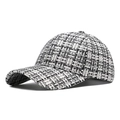 Classic black and white tweed baseball cap with a textured geometric pattern - Adjustable / Gray